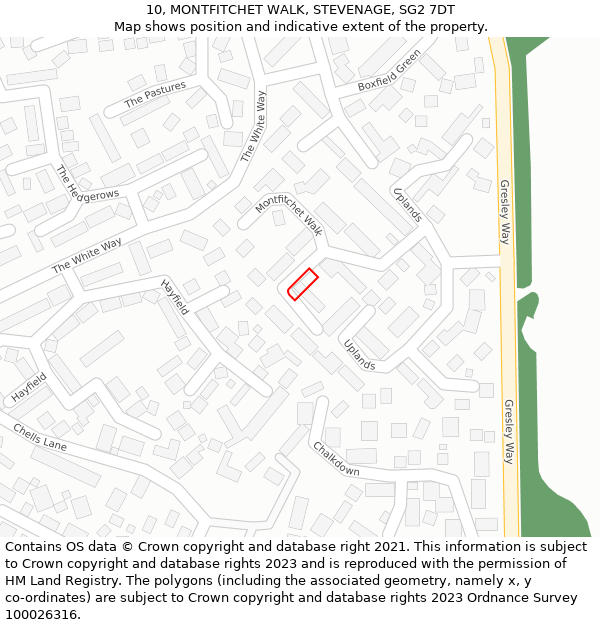 10, MONTFITCHET WALK, STEVENAGE, SG2 7DT: Location map and indicative extent of plot