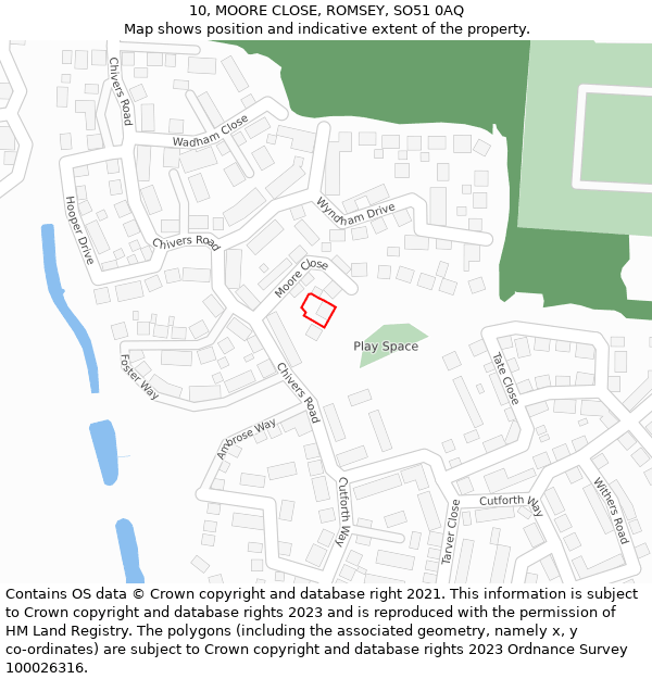 10, MOORE CLOSE, ROMSEY, SO51 0AQ: Location map and indicative extent of plot