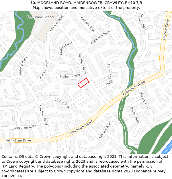 10, MOORLAND ROAD, MAIDENBOWER, CRAWLEY, RH10 7JB: Location map and indicative extent of plot