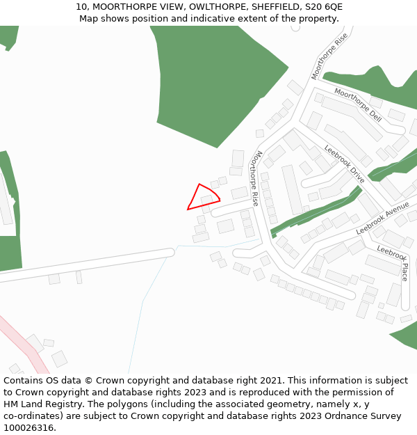 10, MOORTHORPE VIEW, OWLTHORPE, SHEFFIELD, S20 6QE: Location map and indicative extent of plot