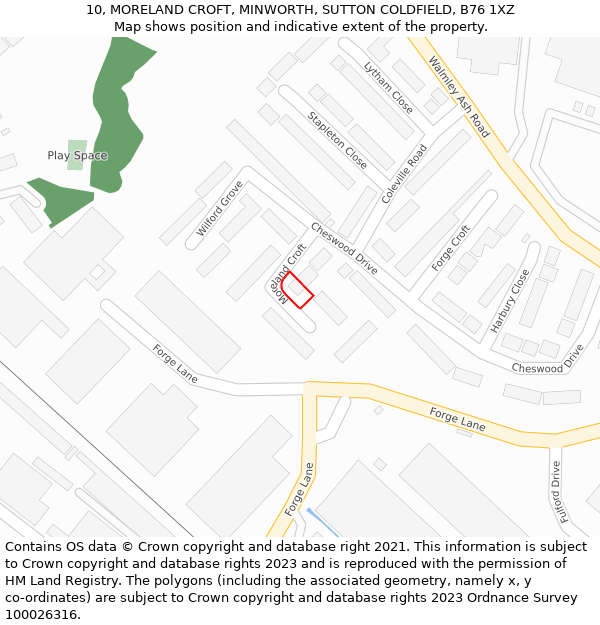 10, MORELAND CROFT, MINWORTH, SUTTON COLDFIELD, B76 1XZ: Location map and indicative extent of plot