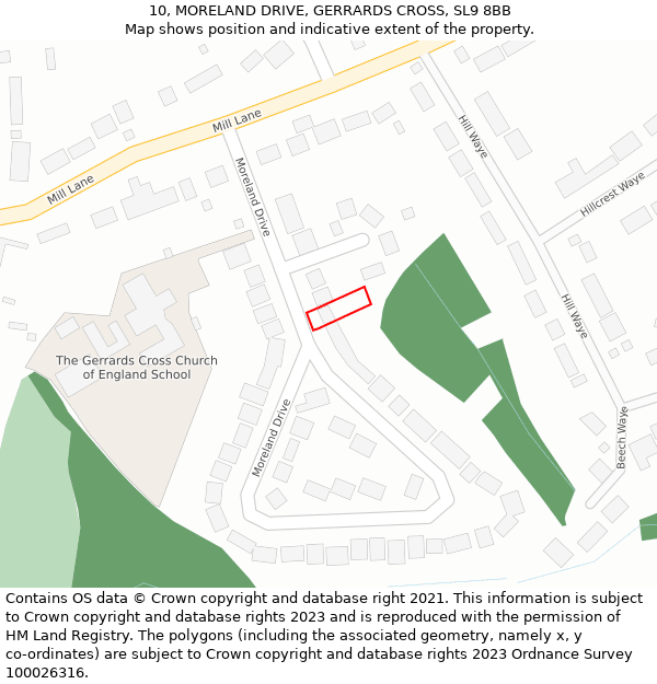 10, MORELAND DRIVE, GERRARDS CROSS, SL9 8BB: Location map and indicative extent of plot
