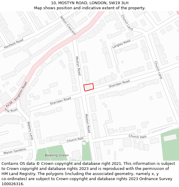 10, MOSTYN ROAD, LONDON, SW19 3LH: Location map and indicative extent of plot