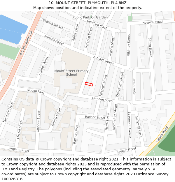 10, MOUNT STREET, PLYMOUTH, PL4 8NZ: Location map and indicative extent of plot