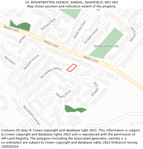 10, MOUNTBATTEN AVENUE, SANDAL, WAKEFIELD, WF2 6EZ: Location map and indicative extent of plot