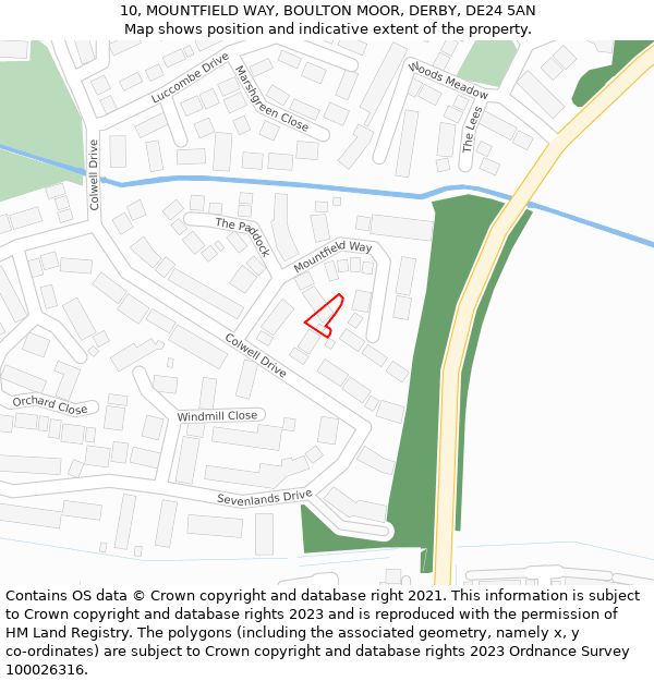 10, MOUNTFIELD WAY, BOULTON MOOR, DERBY, DE24 5AN: Location map and indicative extent of plot
