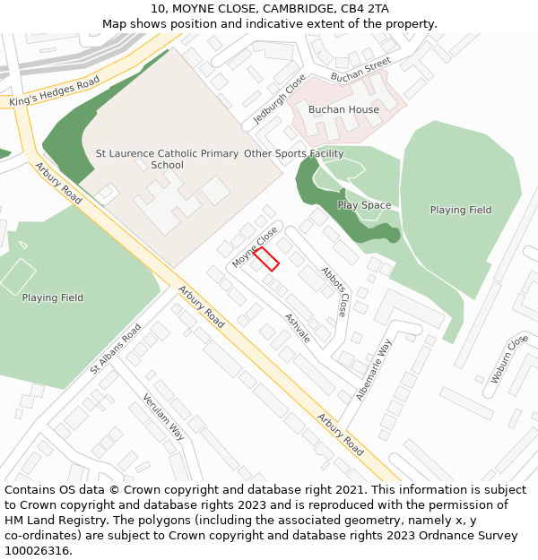 10, MOYNE CLOSE, CAMBRIDGE, CB4 2TA: Location map and indicative extent of plot