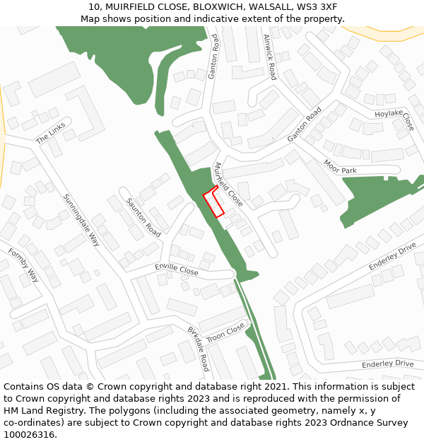 10, MUIRFIELD CLOSE, BLOXWICH, WALSALL, WS3 3XF: Location map and indicative extent of plot