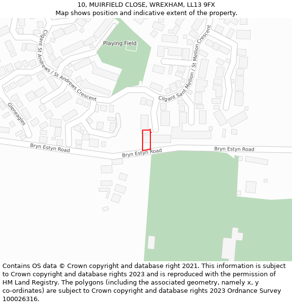 10, MUIRFIELD CLOSE, WREXHAM, LL13 9FX: Location map and indicative extent of plot