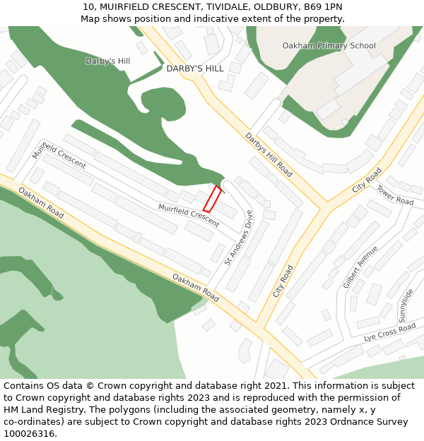 10, MUIRFIELD CRESCENT, TIVIDALE, OLDBURY, B69 1PN: Location map and indicative extent of plot