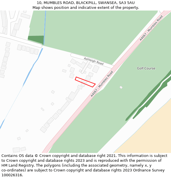 10, MUMBLES ROAD, BLACKPILL, SWANSEA, SA3 5AU: Location map and indicative extent of plot