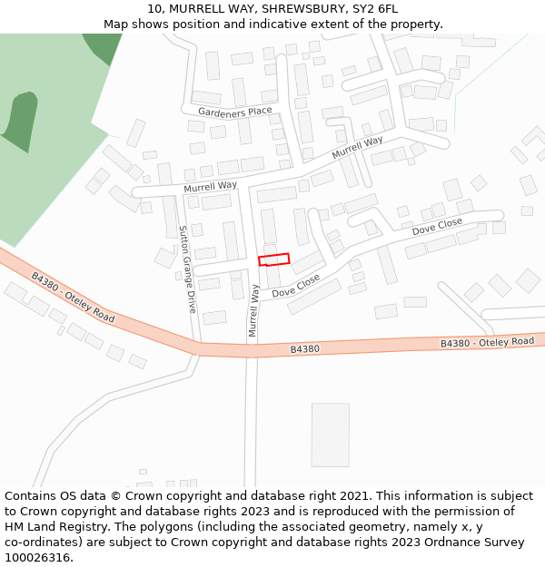 10, MURRELL WAY, SHREWSBURY, SY2 6FL: Location map and indicative extent of plot