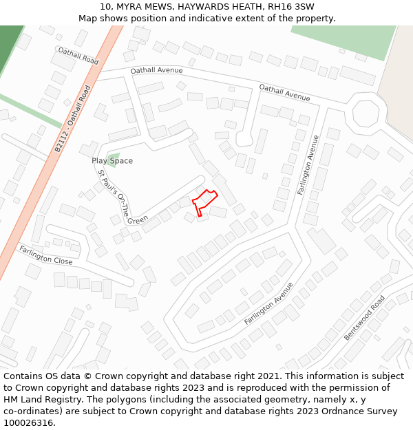 10, MYRA MEWS, HAYWARDS HEATH, RH16 3SW: Location map and indicative extent of plot