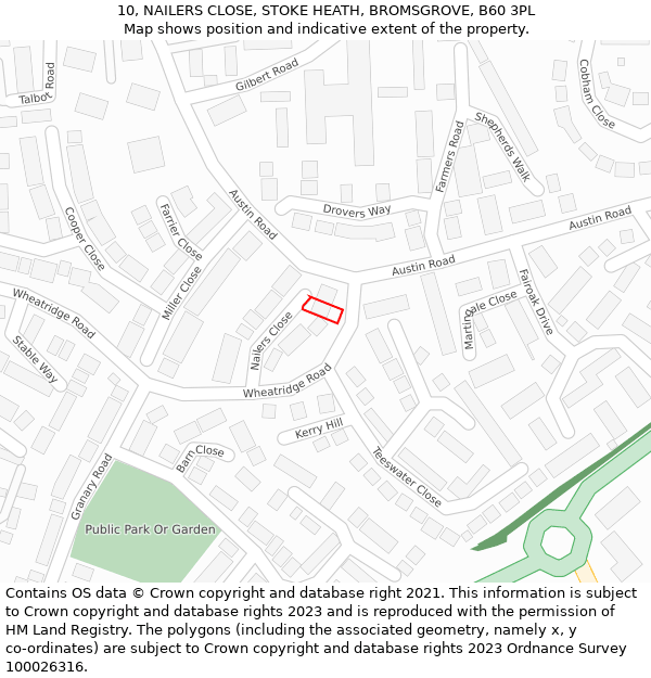 10, NAILERS CLOSE, STOKE HEATH, BROMSGROVE, B60 3PL: Location map and indicative extent of plot