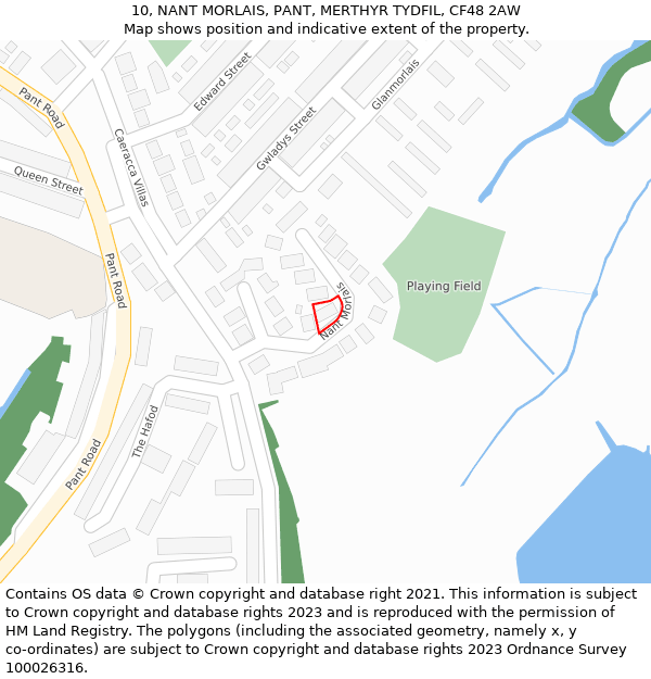 10, NANT MORLAIS, PANT, MERTHYR TYDFIL, CF48 2AW: Location map and indicative extent of plot