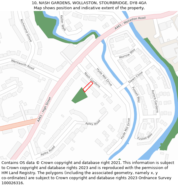 10, NASH GARDENS, WOLLASTON, STOURBRIDGE, DY8 4GA: Location map and indicative extent of plot