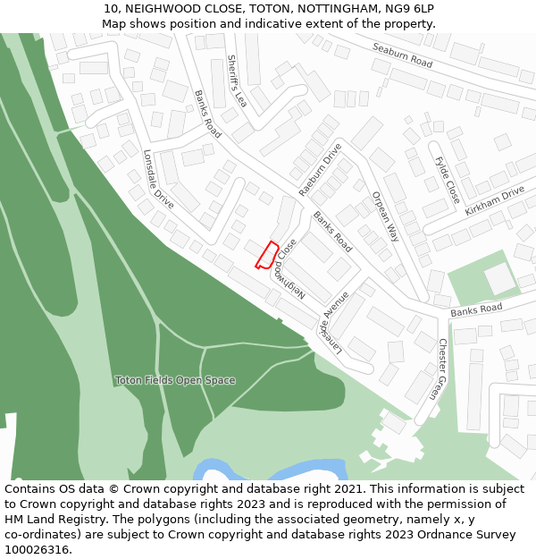 10, NEIGHWOOD CLOSE, TOTON, NOTTINGHAM, NG9 6LP: Location map and indicative extent of plot