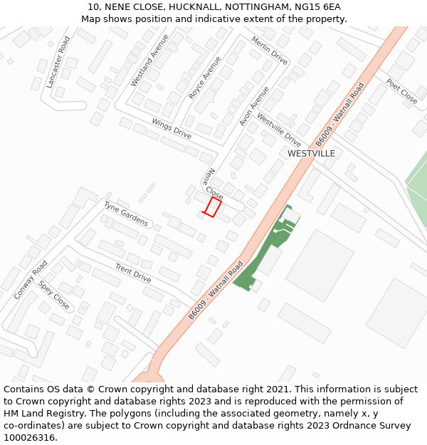 10, NENE CLOSE, HUCKNALL, NOTTINGHAM, NG15 6EA: Location map and indicative extent of plot