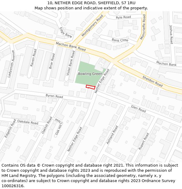 10, NETHER EDGE ROAD, SHEFFIELD, S7 1RU: Location map and indicative extent of plot