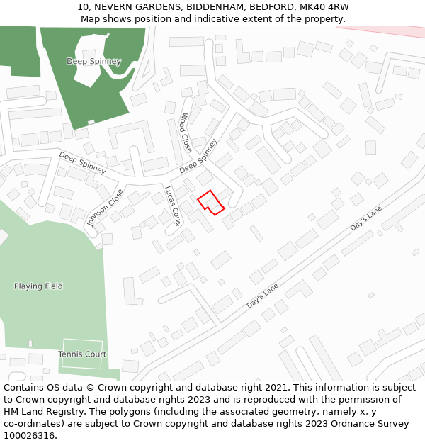 10, NEVERN GARDENS, BIDDENHAM, BEDFORD, MK40 4RW: Location map and indicative extent of plot