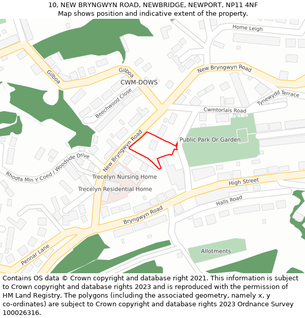 10, NEW BRYNGWYN ROAD, NEWBRIDGE, NEWPORT, NP11 4NF: Location map and indicative extent of plot