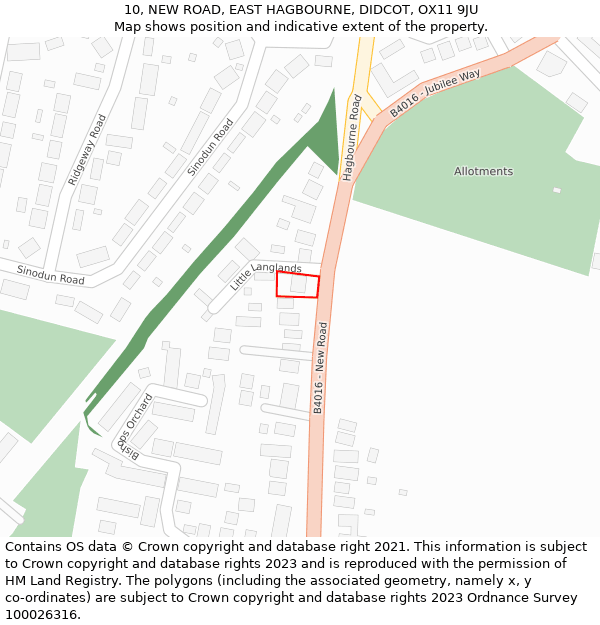 10, NEW ROAD, EAST HAGBOURNE, DIDCOT, OX11 9JU: Location map and indicative extent of plot