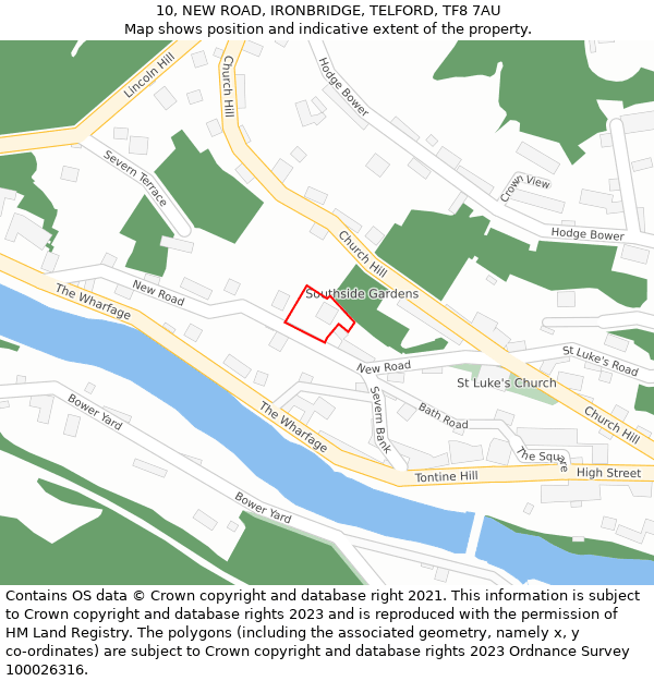 10, NEW ROAD, IRONBRIDGE, TELFORD, TF8 7AU: Location map and indicative extent of plot