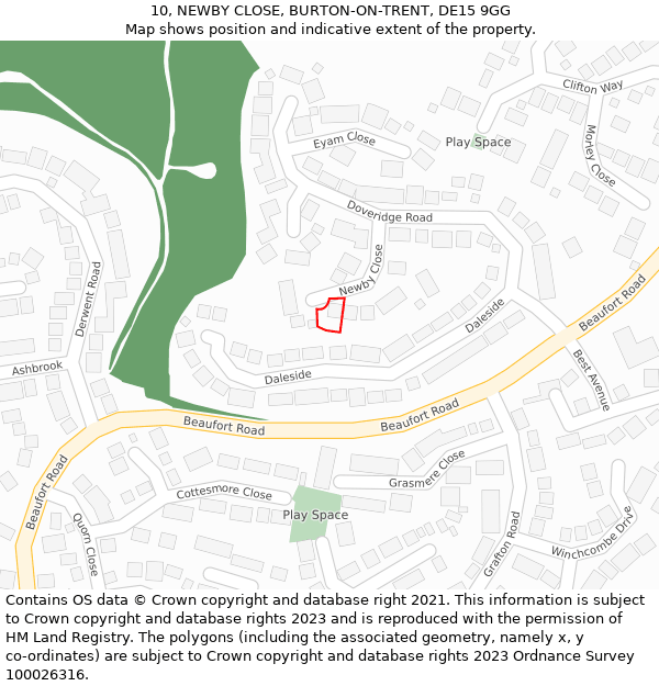 10, NEWBY CLOSE, BURTON-ON-TRENT, DE15 9GG: Location map and indicative extent of plot