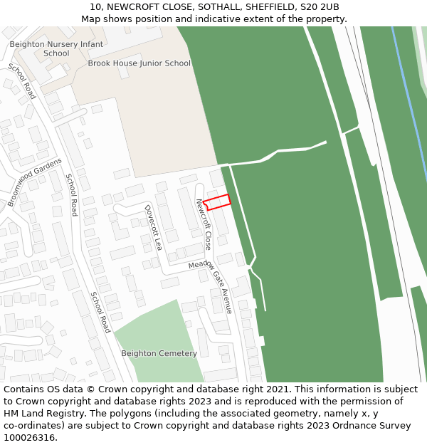 10, NEWCROFT CLOSE, SOTHALL, SHEFFIELD, S20 2UB: Location map and indicative extent of plot