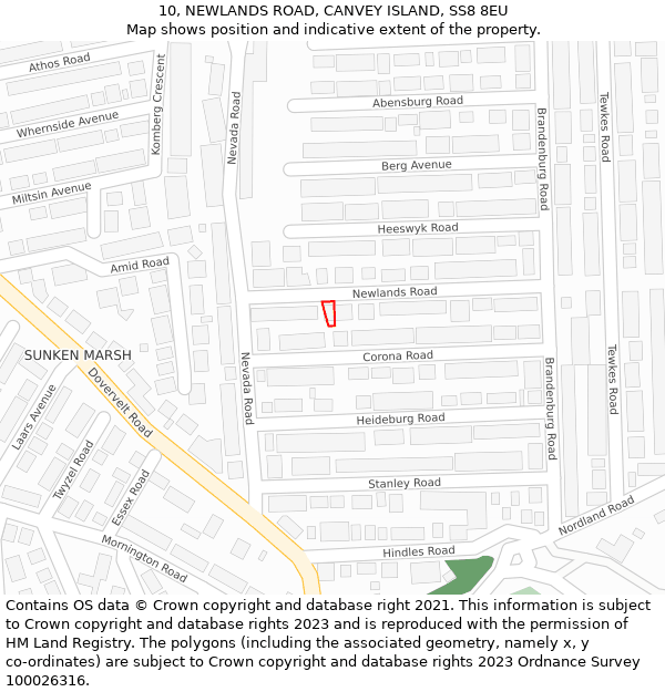 10, NEWLANDS ROAD, CANVEY ISLAND, SS8 8EU: Location map and indicative extent of plot