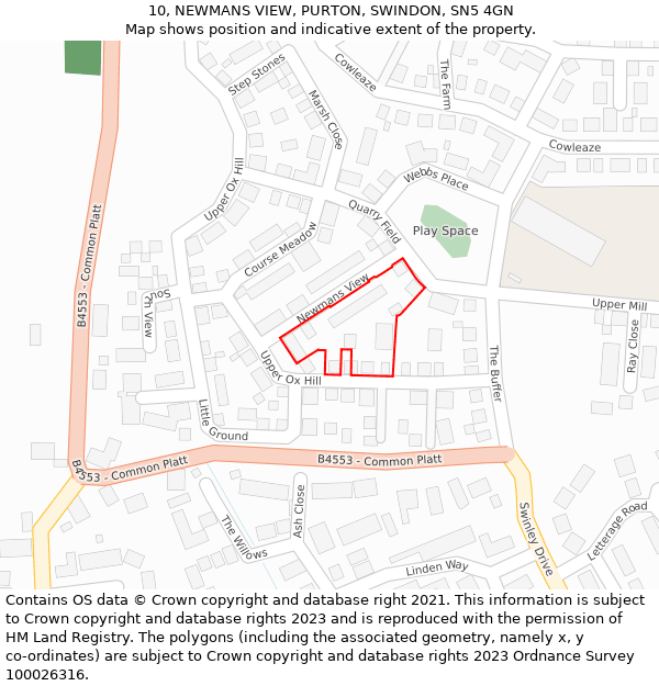 10, NEWMANS VIEW, PURTON, SWINDON, SN5 4GN: Location map and indicative extent of plot