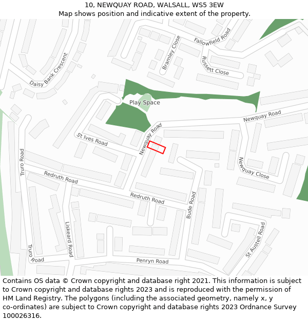 10, NEWQUAY ROAD, WALSALL, WS5 3EW: Location map and indicative extent of plot