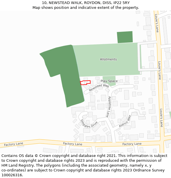 10, NEWSTEAD WALK, ROYDON, DISS, IP22 5RY: Location map and indicative extent of plot