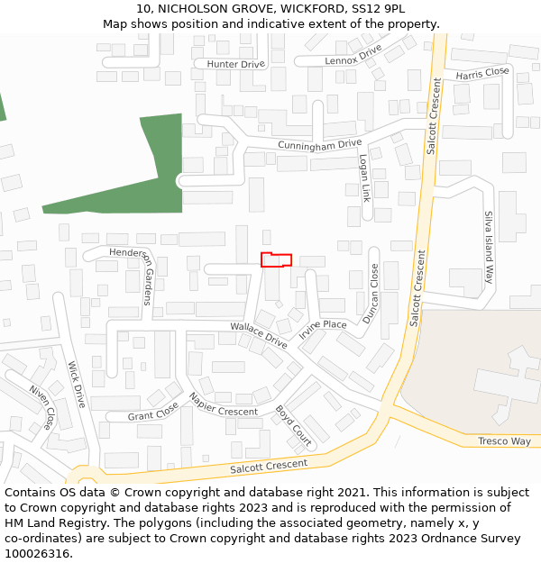 10, NICHOLSON GROVE, WICKFORD, SS12 9PL: Location map and indicative extent of plot