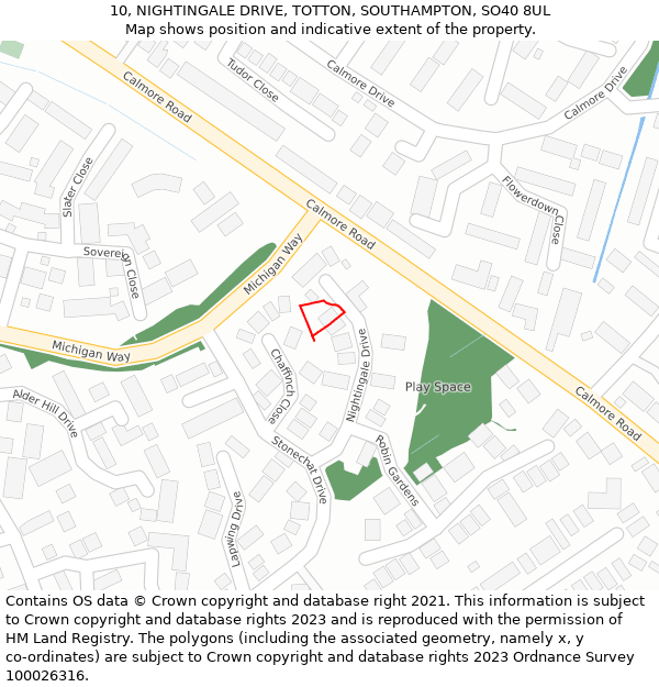 10, NIGHTINGALE DRIVE, TOTTON, SOUTHAMPTON, SO40 8UL: Location map and indicative extent of plot