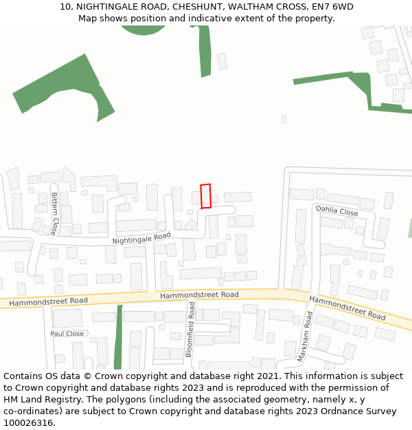 10, NIGHTINGALE ROAD, CHESHUNT, WALTHAM CROSS, EN7 6WD: Location map and indicative extent of plot