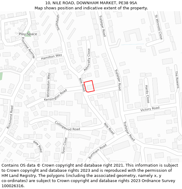 10, NILE ROAD, DOWNHAM MARKET, PE38 9SA: Location map and indicative extent of plot