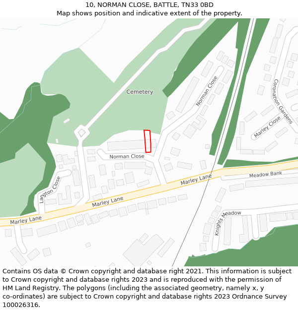 10, NORMAN CLOSE, BATTLE, TN33 0BD: Location map and indicative extent of plot