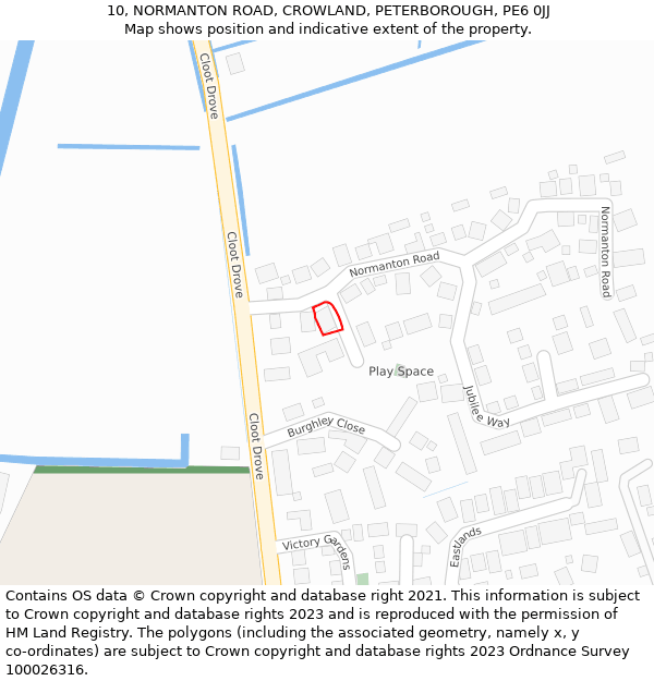 10, NORMANTON ROAD, CROWLAND, PETERBOROUGH, PE6 0JJ: Location map and indicative extent of plot