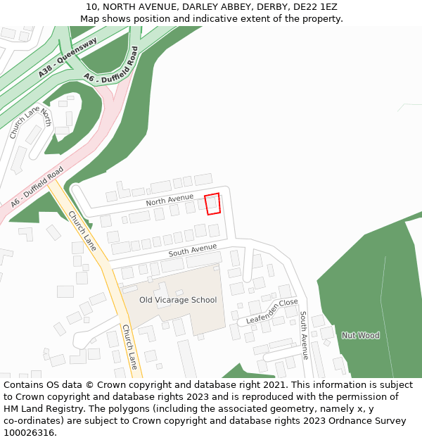 10, NORTH AVENUE, DARLEY ABBEY, DERBY, DE22 1EZ: Location map and indicative extent of plot