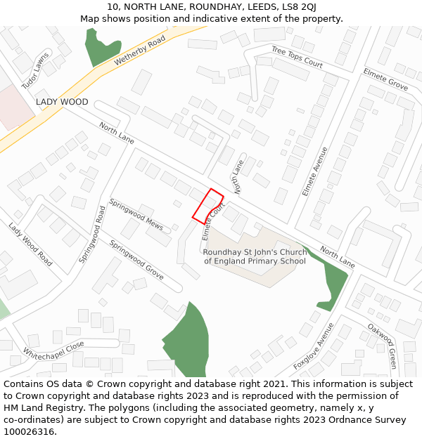 10, NORTH LANE, ROUNDHAY, LEEDS, LS8 2QJ: Location map and indicative extent of plot