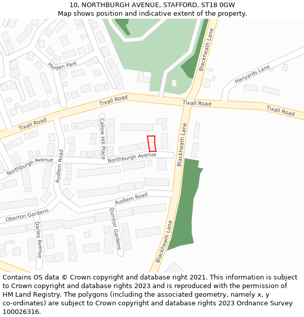 10, NORTHBURGH AVENUE, STAFFORD, ST18 0GW: Location map and indicative extent of plot