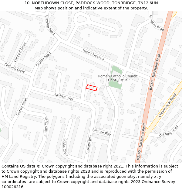 10, NORTHDOWN CLOSE, PADDOCK WOOD, TONBRIDGE, TN12 6UN: Location map and indicative extent of plot
