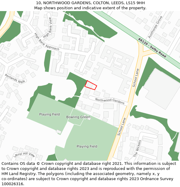10, NORTHWOOD GARDENS, COLTON, LEEDS, LS15 9HH: Location map and indicative extent of plot
