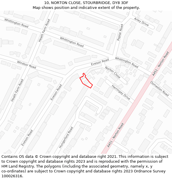 10, NORTON CLOSE, STOURBRIDGE, DY8 3DF: Location map and indicative extent of plot