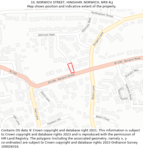 10, NORWICH STREET, HINGHAM, NORWICH, NR9 4LJ: Location map and indicative extent of plot