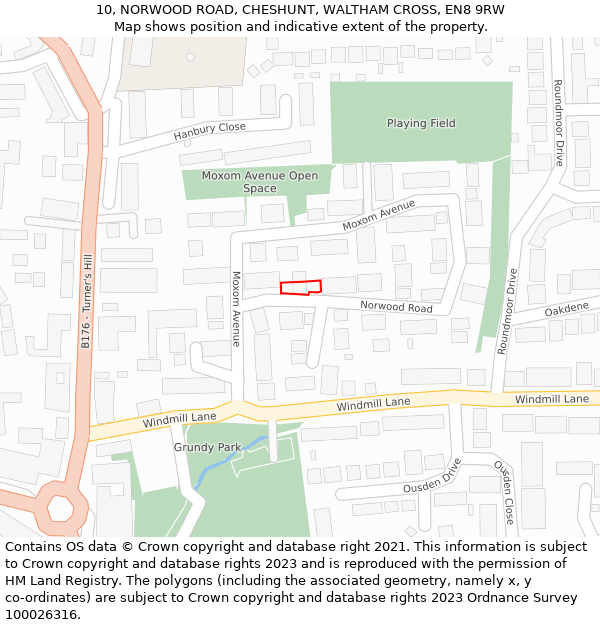 10, NORWOOD ROAD, CHESHUNT, WALTHAM CROSS, EN8 9RW: Location map and indicative extent of plot