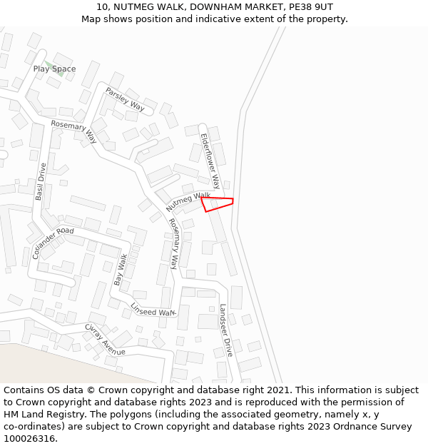 10, NUTMEG WALK, DOWNHAM MARKET, PE38 9UT: Location map and indicative extent of plot