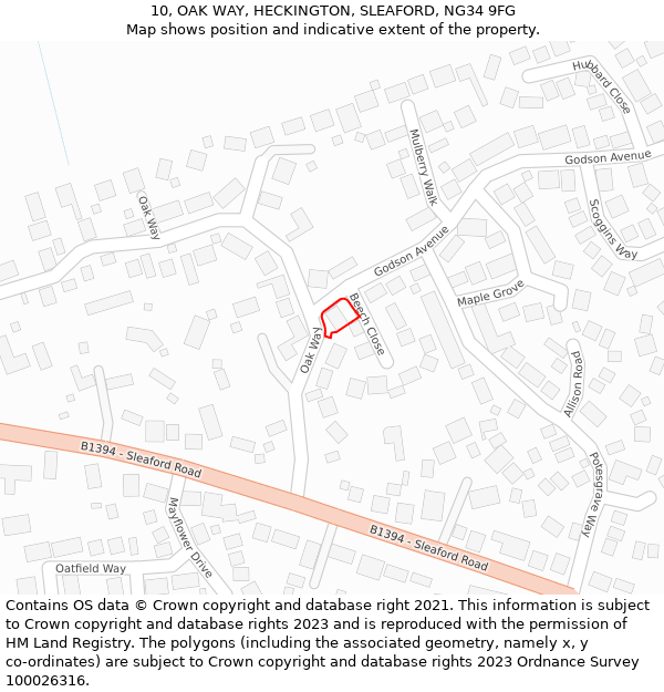 10, OAK WAY, HECKINGTON, SLEAFORD, NG34 9FG: Location map and indicative extent of plot