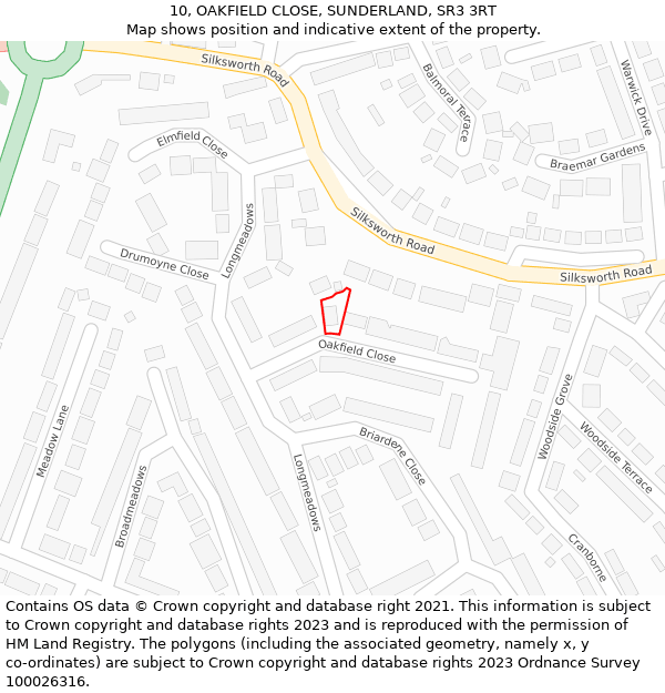 10, OAKFIELD CLOSE, SUNDERLAND, SR3 3RT: Location map and indicative extent of plot